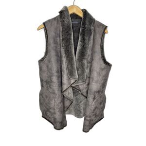 Velvet faux fur and suede open front vest brown size large